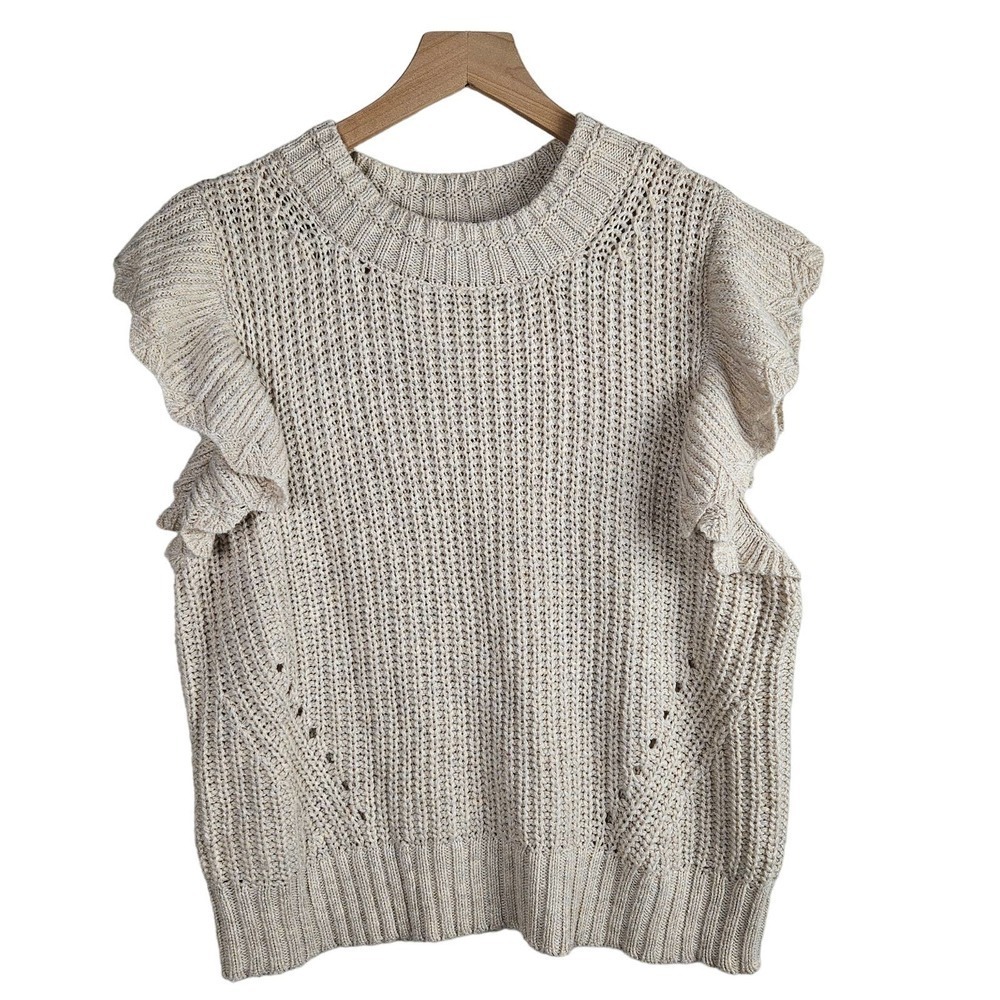 Universal‎ Thread Crewneck Flutter Sleeve Sweater Top XL Ivory Beige Sleeveless